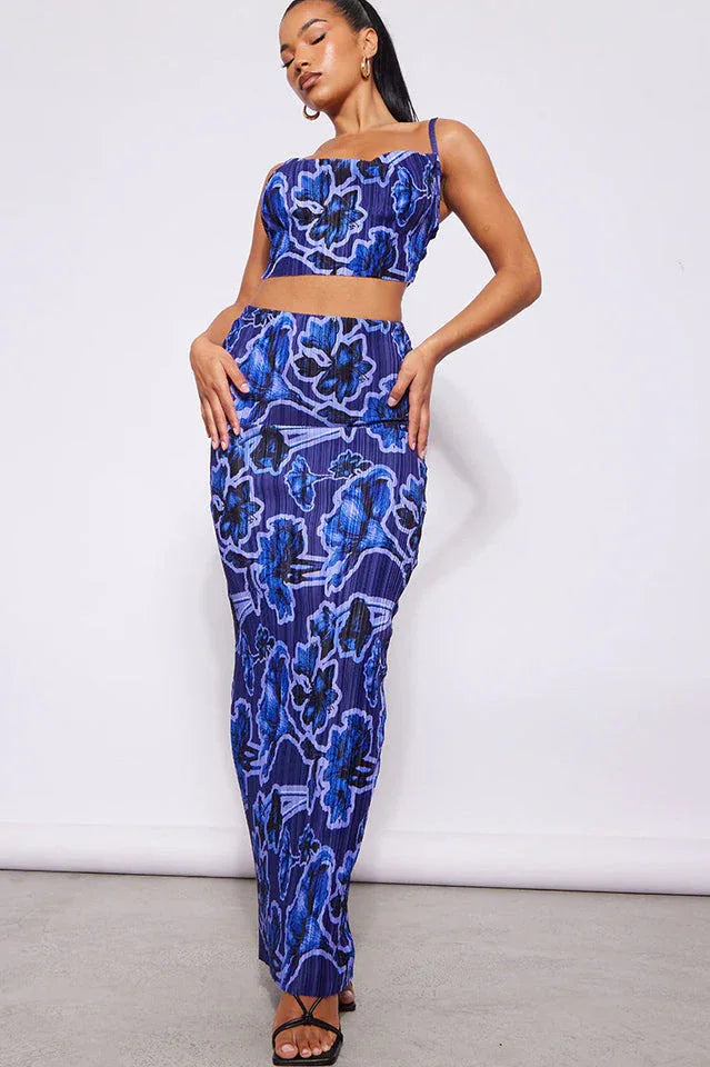 Pleated cow neck top and maxi skirt set - View 23 | TEVQA