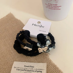 3-Pack Preppy Plaid Hair Tie Set with Bear Charm
