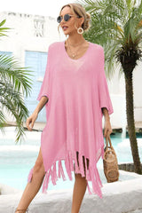 Openwork knit beach cover up with fringe hem - View 17 | TEVQA