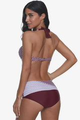 Plus size two-piece swimsuit with halter neck and high-waisted bottoms - View 8 | TEVQA