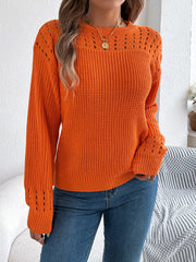 Burgundy Pointelle Knit Lantern Sleeve Sweater - View 6 | TEVQA