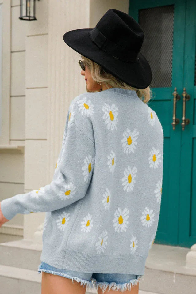 Daisy Floral Knit Cardigan - View 13 | TEVQA