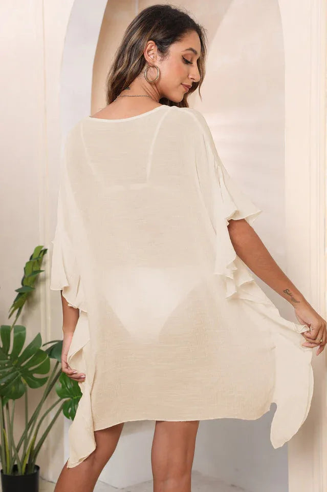 Ruffle Beach Cover Up Dress - View 16 | TEVQA