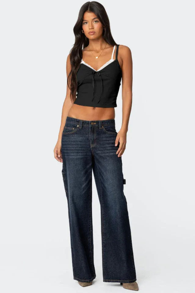 Lace Trim Cropped Tank Top - View 24 | TEVQA