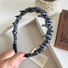 Ruched Plaid Toothed Headband - 1.2 Inch Non-Slip Hair Band