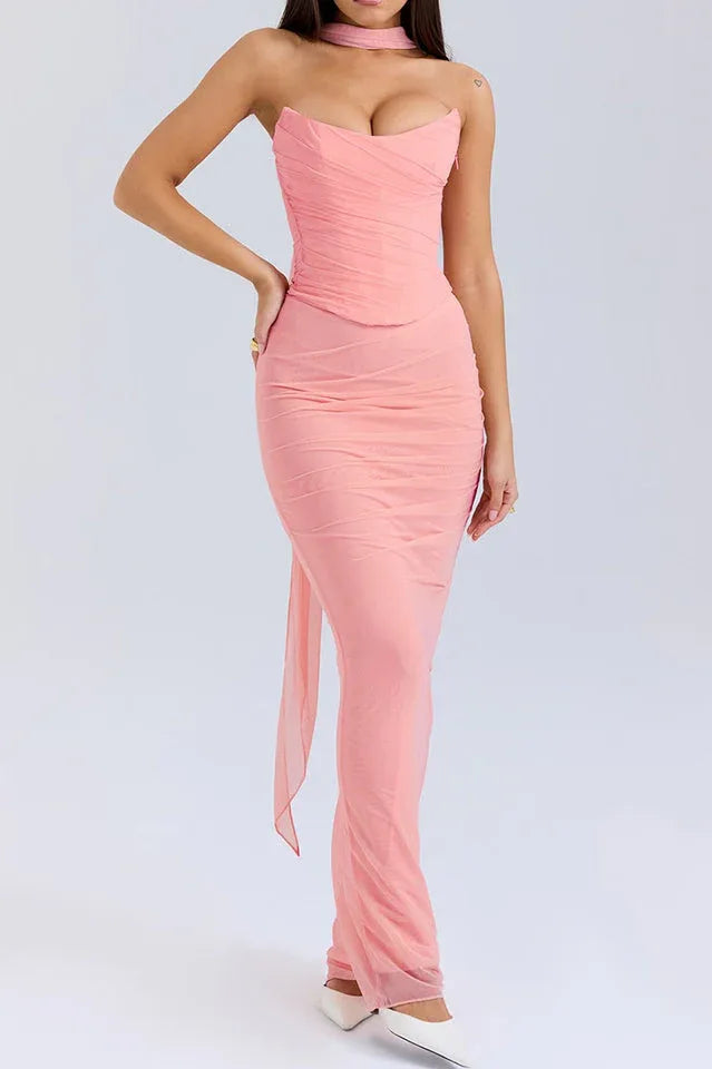 Hallie Corset With Neck Scarf + Skirt Set - View 13 | TEVQA