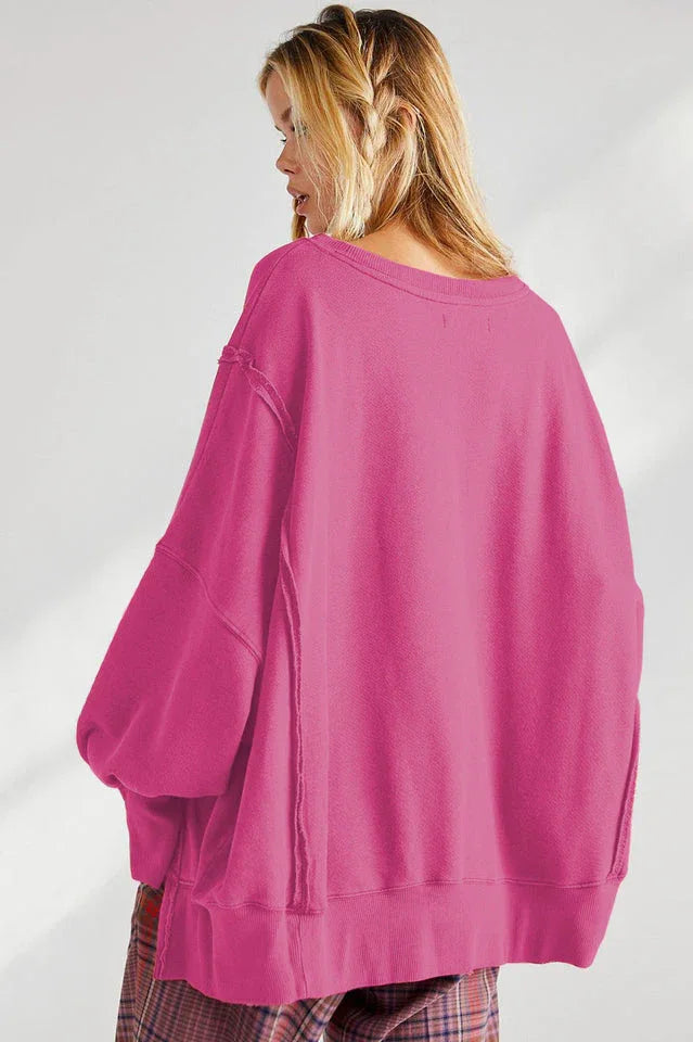 Oversized Contrast Trim Sweatshirt - View 19 | TEVQA