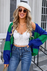 Vibrant Color Block Striped Cardigan - TEVQA