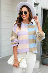 Color Block Striped Knit Sweater - View 11 | TEVQA
