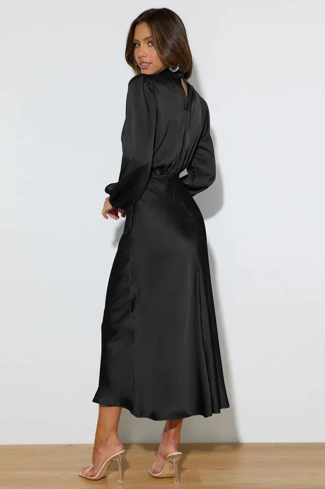 High Neck Satin Midi Dress - View 29 | TEVQA