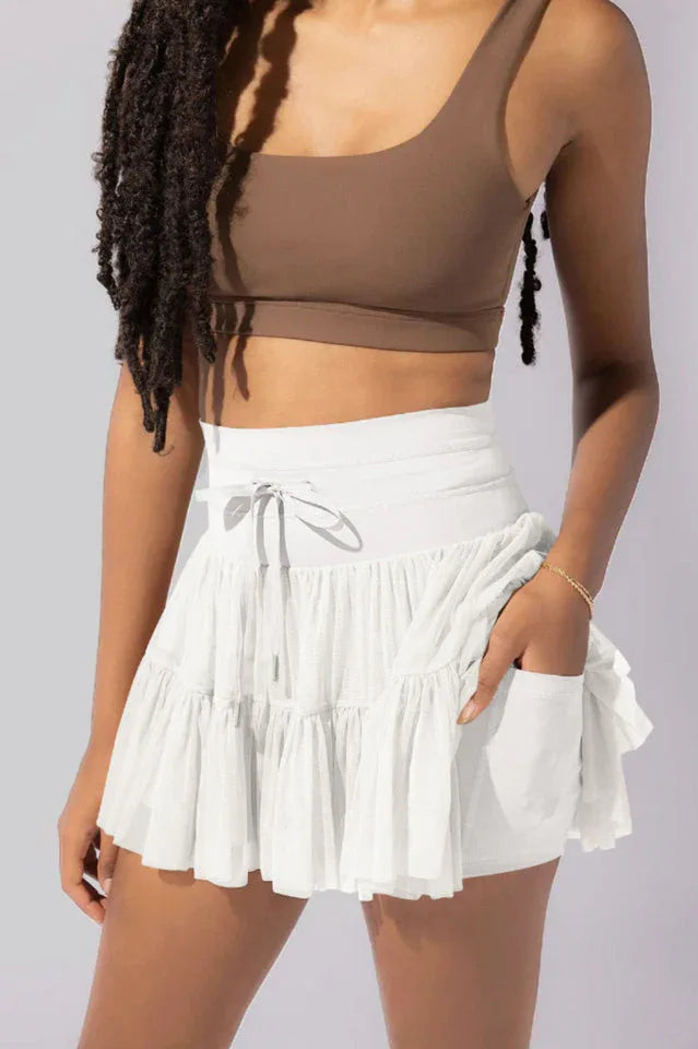 Pirouette Skort with Ruffled Tulle and Drawstring Waist - View 25 | TEVQA