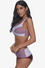 Plus size two-piece swimsuit with halter neck and high-waisted bottoms - View 7 | TEVQA