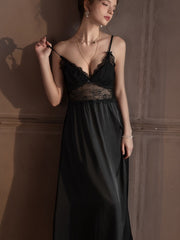 Lace Splicing Satin Robe & Slip Dress Set