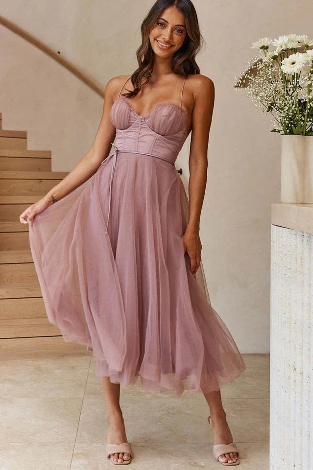 Cindy Tulle Midi Dress - TEVQA