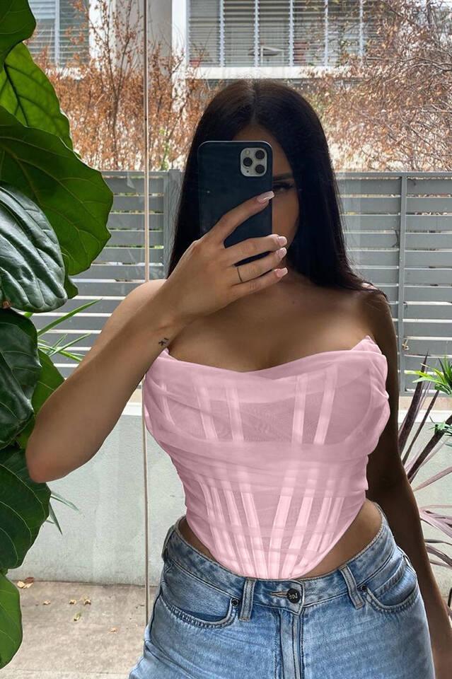 Seraphina Cream Mesh Corset Top - View 29 | TEVQA