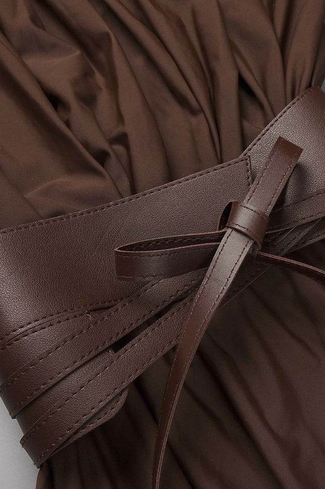 Rosey Tan Maxi Dress With Waist Belt | Dress In Beauty