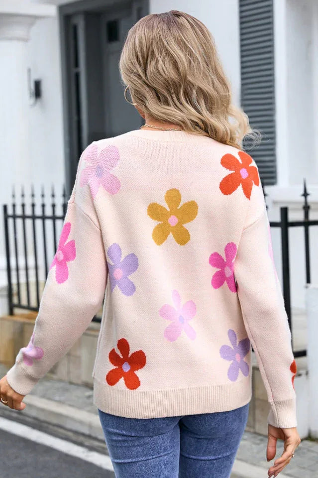 Retro floral knit pullover sweater - View 15 | TEVQA