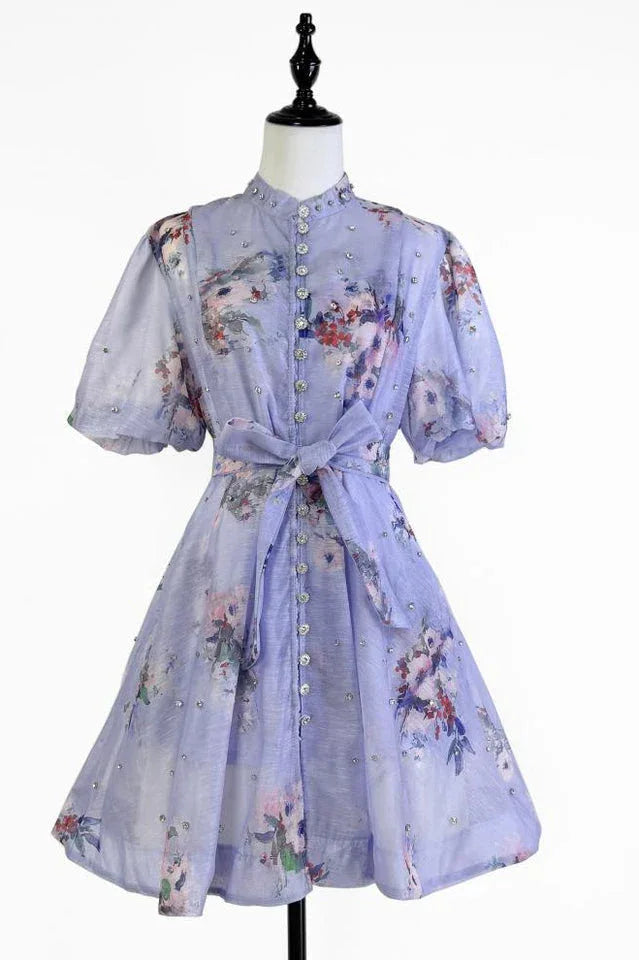 Caroline Floral Print Mini Dress - TEVQA