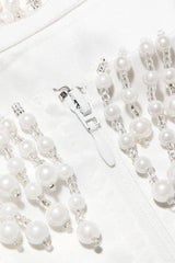 Aubrie Vintage Pearl Fringe Corset Top in cream satin - View 10 | TEVQA