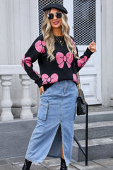 Bow Round Neck Dropped Shoulder Sweater | Dress In Beauty