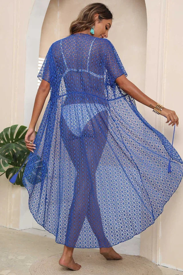 Tied Sheer Cover Up Cardigan - TEVQA