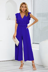 V-Neck Pleats Belted Jumpsuit | Dress In Beauty