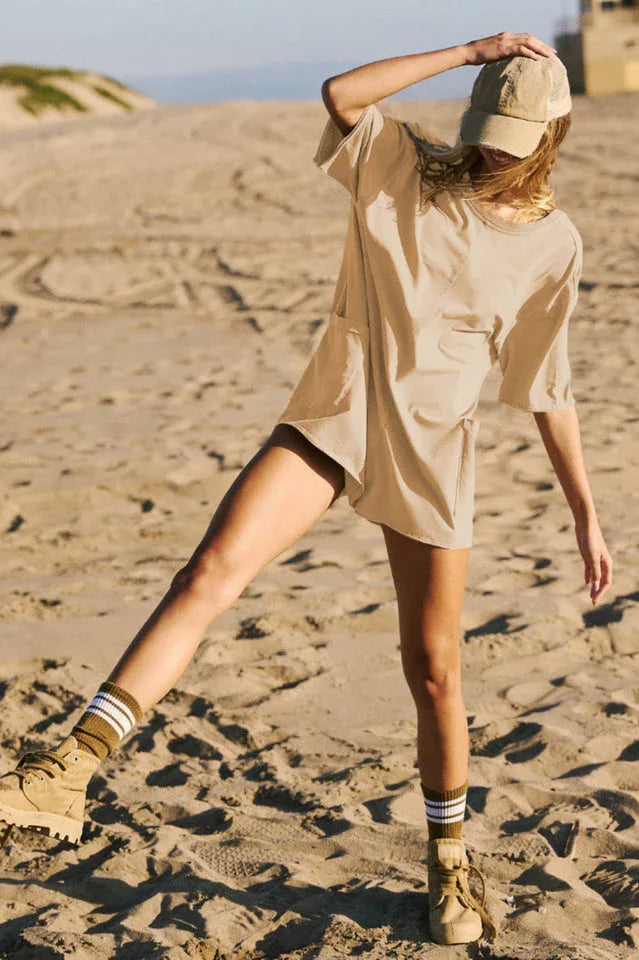 Oversized Crew Neck Romper with Open Back - View 31 | TEVQA