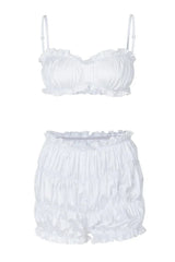 Satin short set with adjustable straps and gathered detail - View 18 | TEVQA
