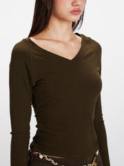 Vintage Dark Olive V-Neck Raglan Crop Top