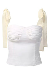 Lace Up White Tank Top - TEVQA