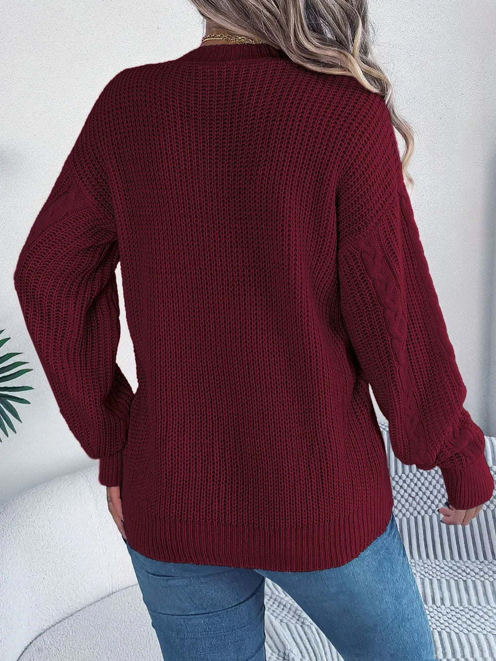 Pink cable knit button down cardigan - View 8 | TEVQA