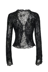 Floral burnout mesh top with bell sleeves - View 8 | TEVQA