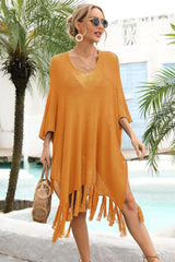 Openwork knit beach cover up with fringe hem - View 21 | TEVQA