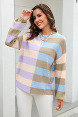 Color Block Striped Knit Sweater - View 12 | TEVQA
