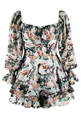 Floral shirred sleeve romper - View 18 | TEVQA