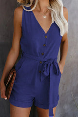 Front Tie Knot Solid Romper - TEVQA