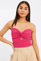 Merlaine Strapless Knotted Knit Crop Top - View 17 | TEVQA