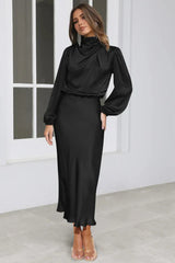 High Neck Satin Midi Dress - View 27 | TEVQA
