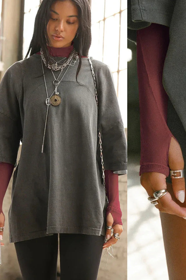 Sheer Mock Neck Long Sleeve Top - View 21 | TEVQA
