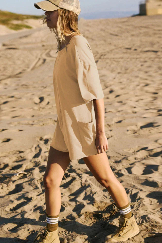 Oversized Crew Neck Romper with Open Back - View 32 | TEVQA