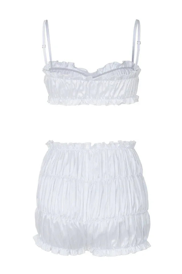 Satin short set with adjustable straps and gathered detail - View 19 | TEVQA