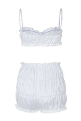 Satin short set with adjustable straps and gathered detail - View 19 | TEVQA