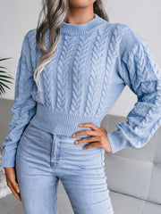 White Cable Knit Cinched Waist Crop Sweater