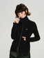 Vintage Stand Collar Zip-Up Sweatshirt with Pockets - Black