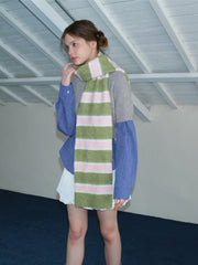 Blue & Navy Striped Fuzzy Knit Neckwarmer