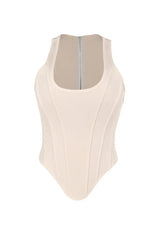 Beige Sculpting Corset Waist Tank Top - TEVQA