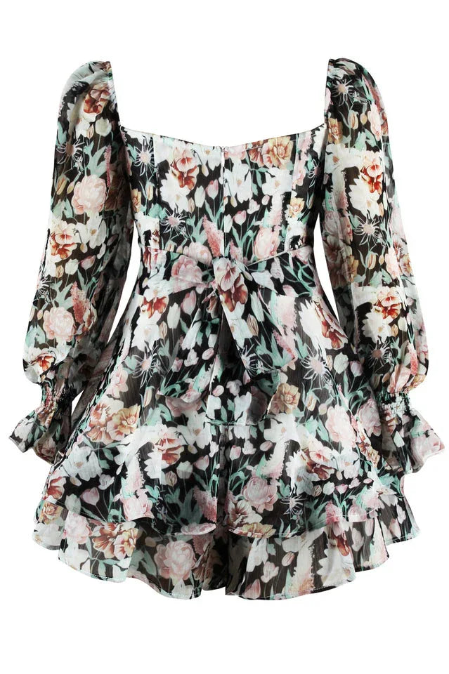 Floral shirred sleeve romper - View 19 | TEVQA