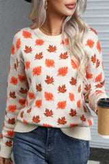 Maple Leaf Print Sweater - View 6 | TEVQA