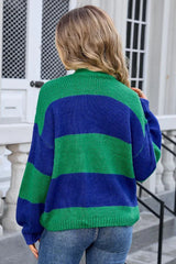 Vibrant Color Block Striped Cardigan - TEVQA