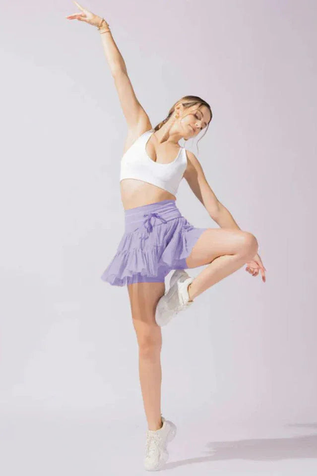 Pirouette Skort with Ruffled Tulle and Drawstring Waist - View 30 | TEVQA